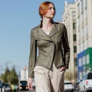 CLARA SUNWOO faux liquid leather signature jacket in olive size L